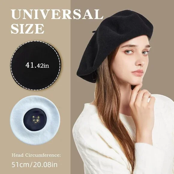 XXL 100% Wool French White Beret Hats for Women Man Painter hat Classic Painter'